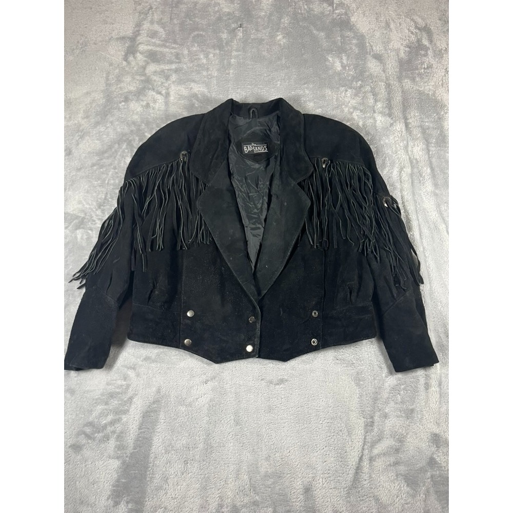 Vintage 90s Bad Fands Leather Jacket Womens Large Suede Fringe Western Biker